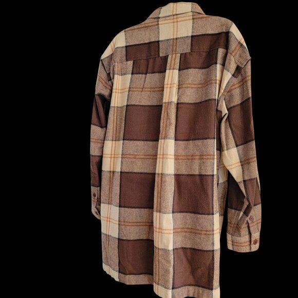 Lauren Ralph Lauren  Plaid Flannel Long Shacket Brown/Beige Front Zipper - Picture 9 of 16